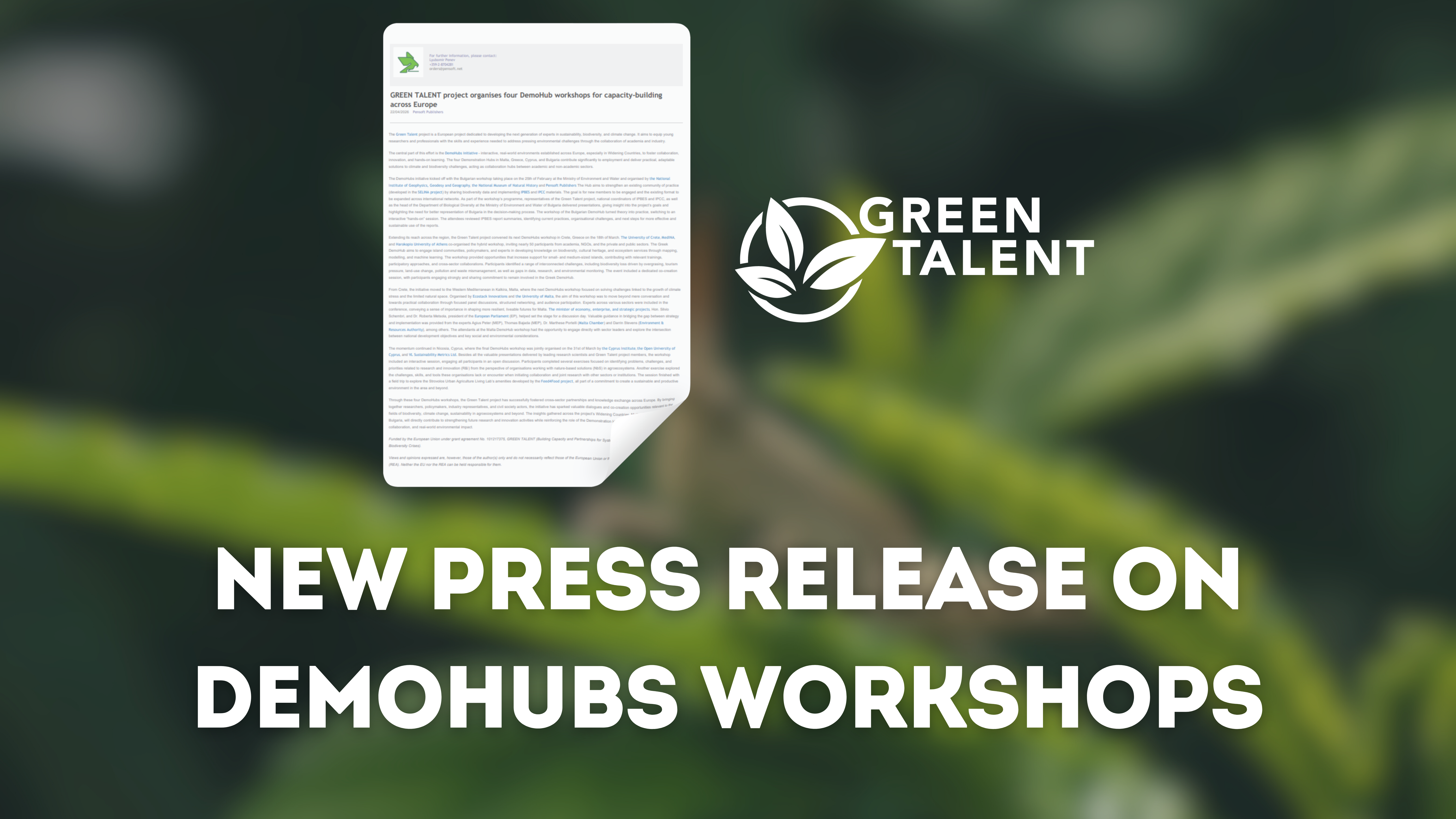 Featured image for: Green Talent’s DemoHubs workshops were introduced in a press release